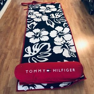 Tommy Hilfiger Roll Pillow Floral Quilted Wrapped Pad Beach 65”X12”